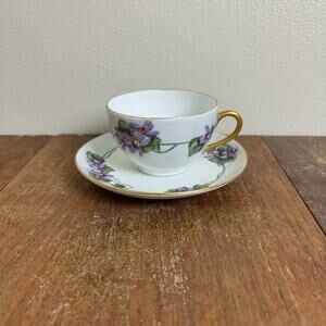 Vintage Antique 1930s Purple Violet Limoges France PMS Bavaria Tea cup & saucer‎